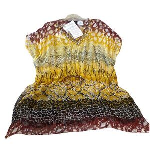 Ashro Asymmetric Kimono Top Size Large Whimsical Sheer Floral Fairy Pool Cover
